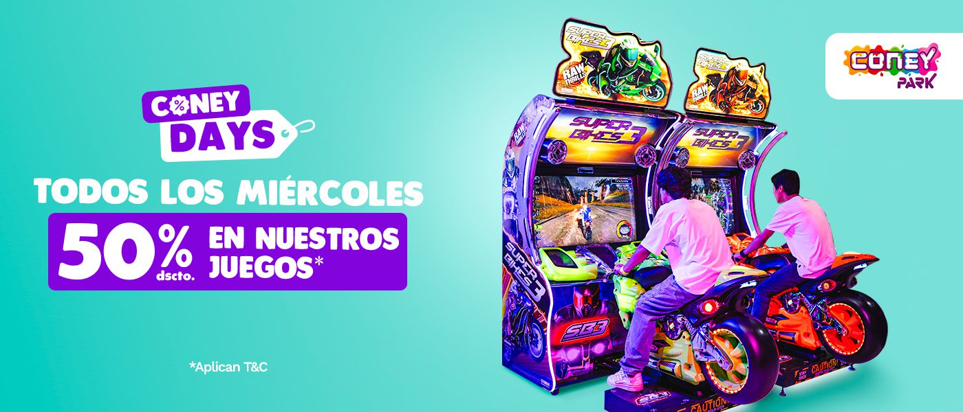¡Los miércoles son de Coney Park! 50% dscto en nuestros juegos