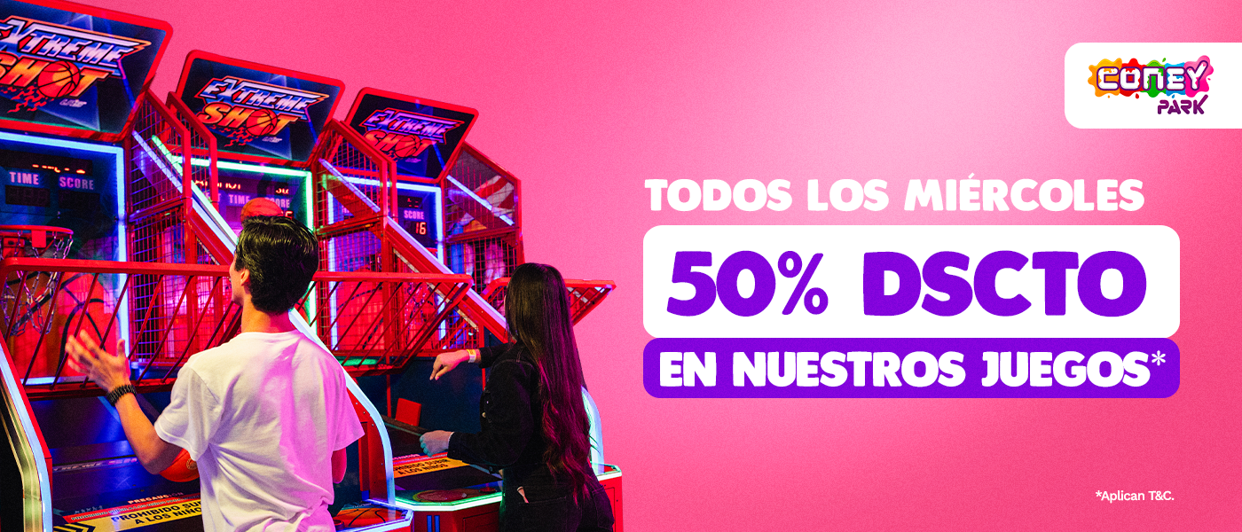 ¡Miércoles de Coney Days! 50% dscto en nuestros juegos