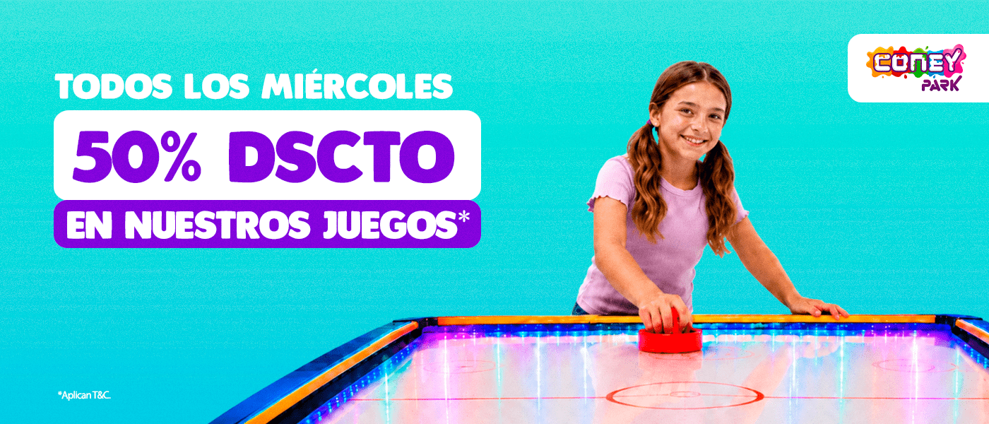 ¡Miércoles de Coney Days! 50% dscto en nuestros juegos