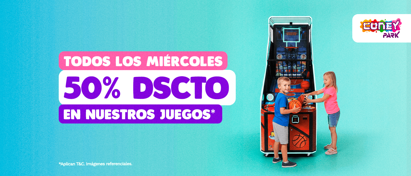 ¡Miércoles de Coney Days! 50% dscto en nuestros juegos