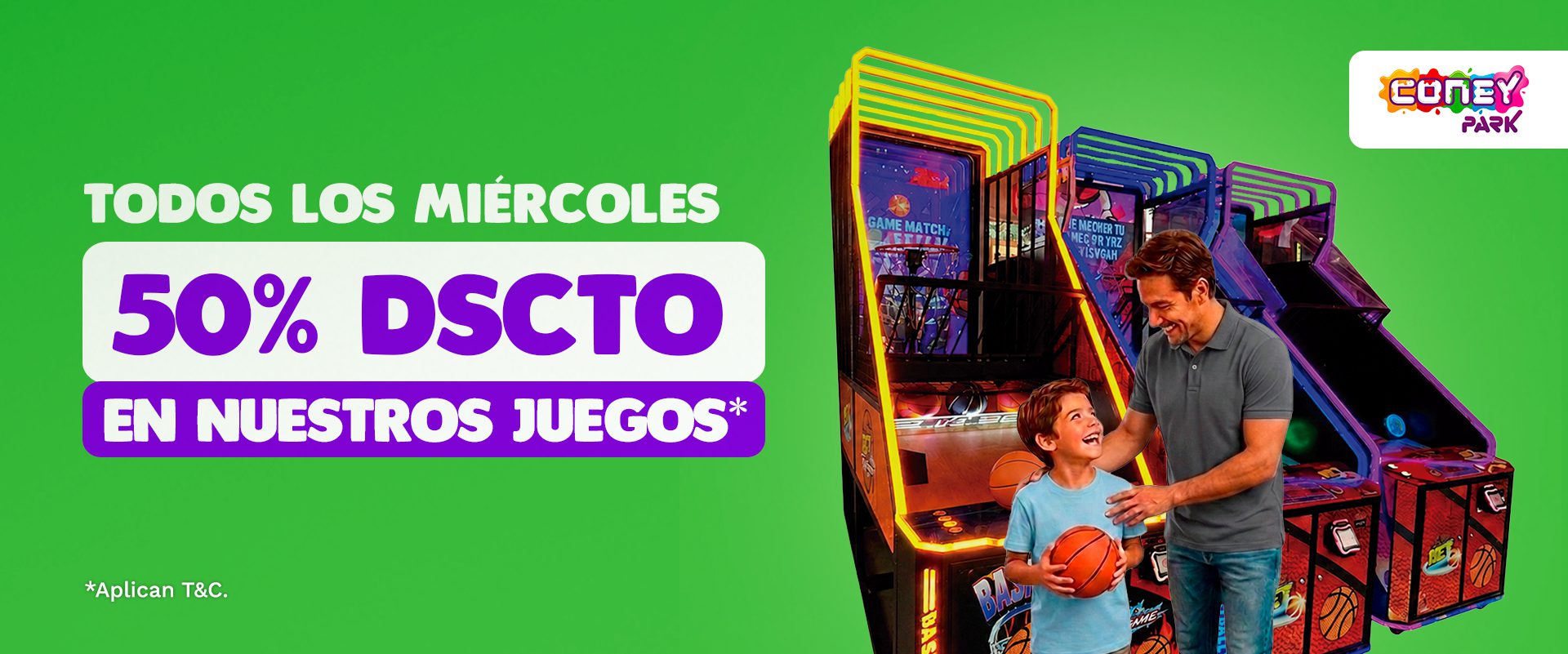 ¡Miércoles de Coney Days! 50% dscto en nuestros juegos